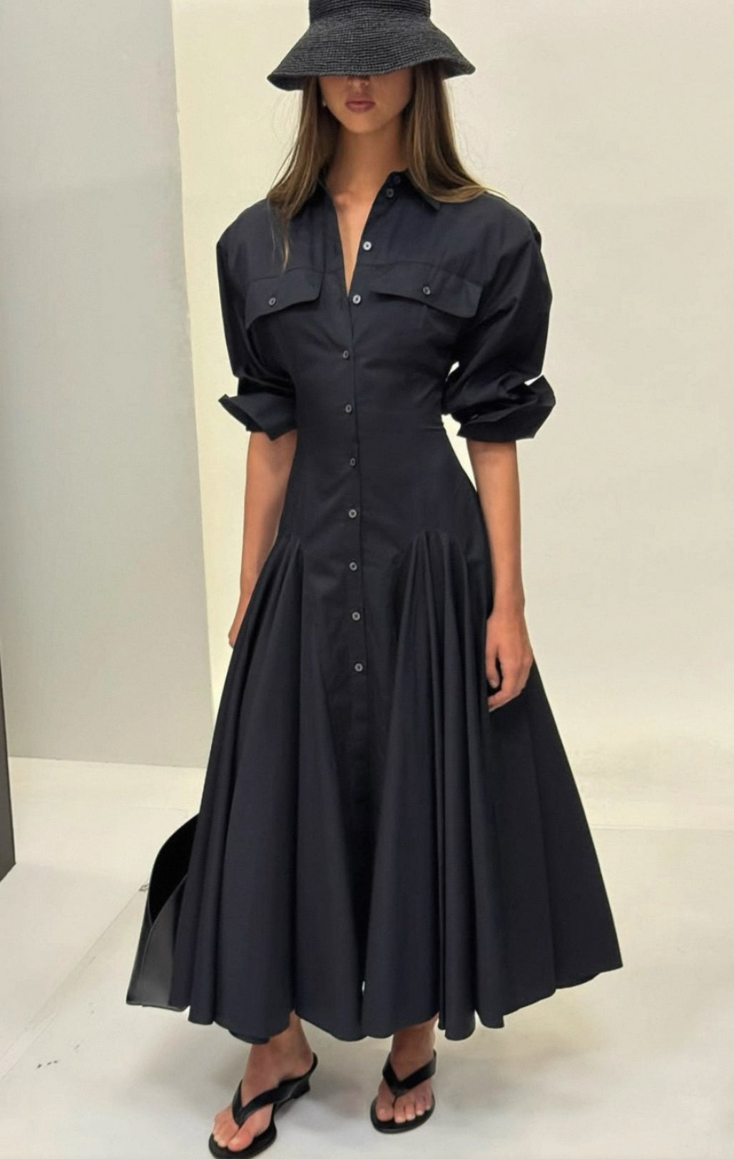 HS Godet Shirtdress Cotton Midi Dress