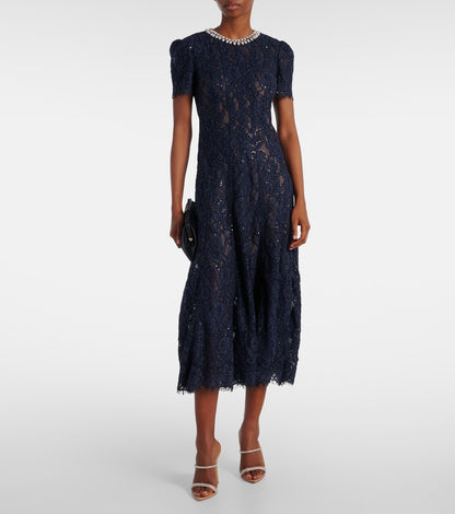 5 Colors! SP Cord Lace Embellished Short Sleeved Midi Dress in Yellow | White | Blue | Pink | Navy (with detachable nude inner slip)