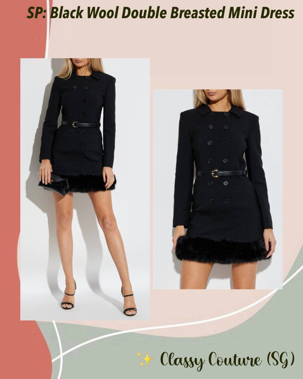 SP Black Wool Double Breasted Mini Dress
