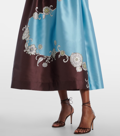 ALM Gia Printed Maxi Dress Sundress with Back Ribbon Bow Tie