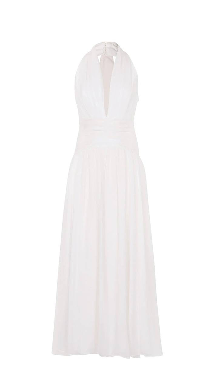 NC Arella Plunge Halter Ruched Maxi Dress