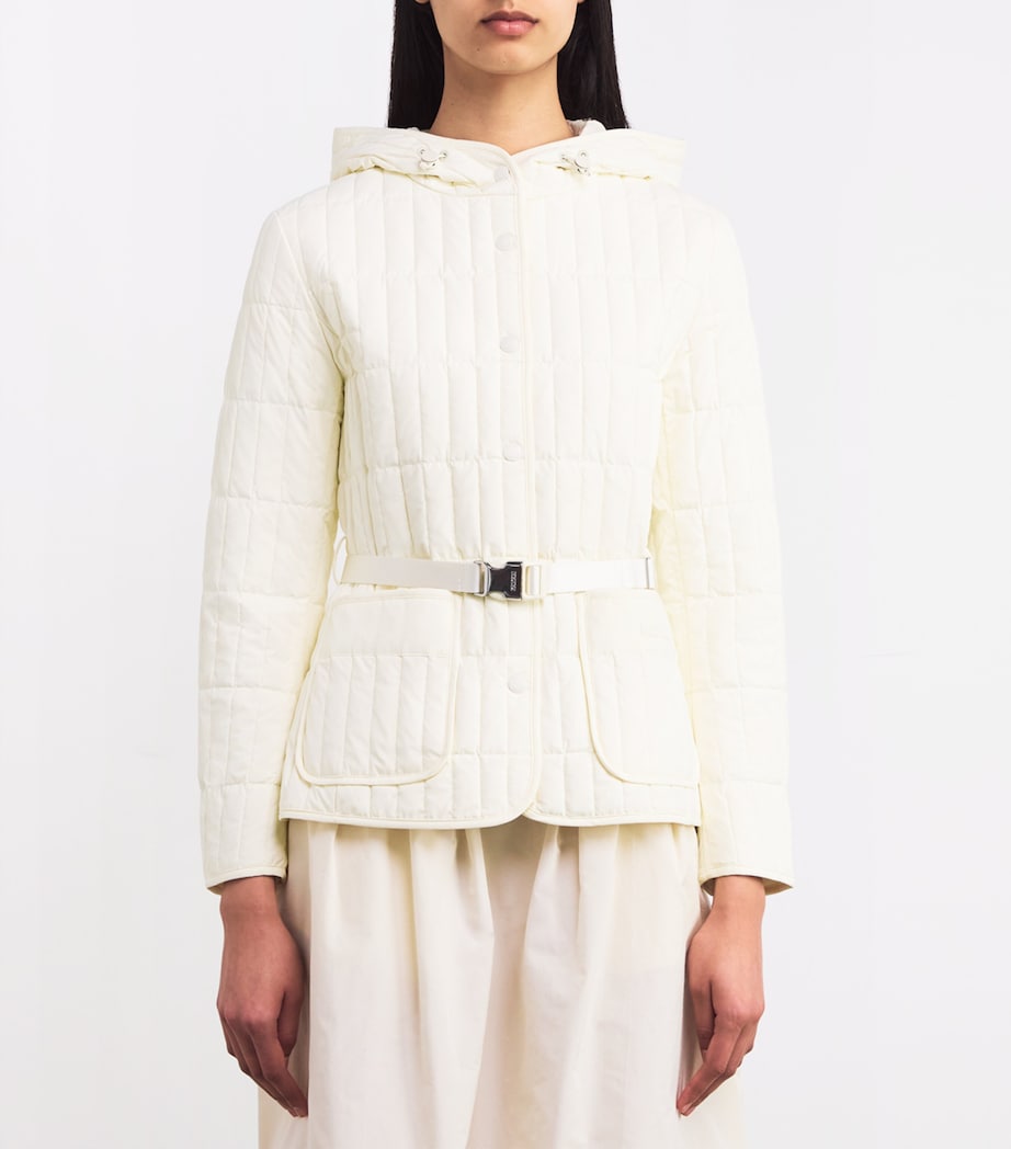 MK Raja Light Down Vertical Quilted Hooded Jacket with Belt