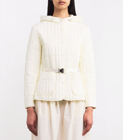 MK Raja Light Down Vertical Quilted Hooded Jacket with Belt