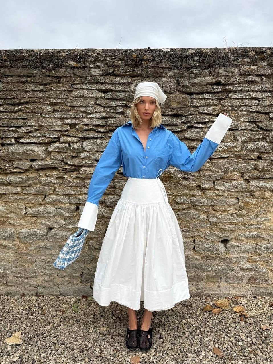 HS Classic Oversized Tech Poplin Shirt in White & Blue