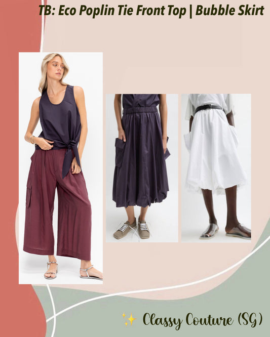 TB Eco Poplin Tie Front Top | Pull On Bubble Skirt | Set