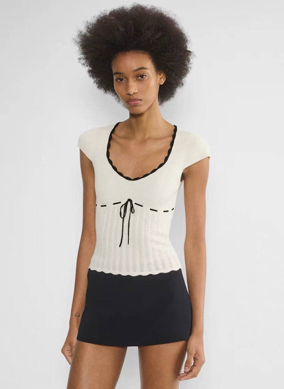 ARZ Soloist Wonder Yarn Viscose-blend Short Sleeve Sweater Top