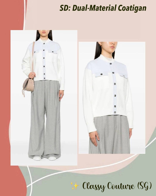 SD Dual-Material Coatigan Bomber Jacket in white/blue