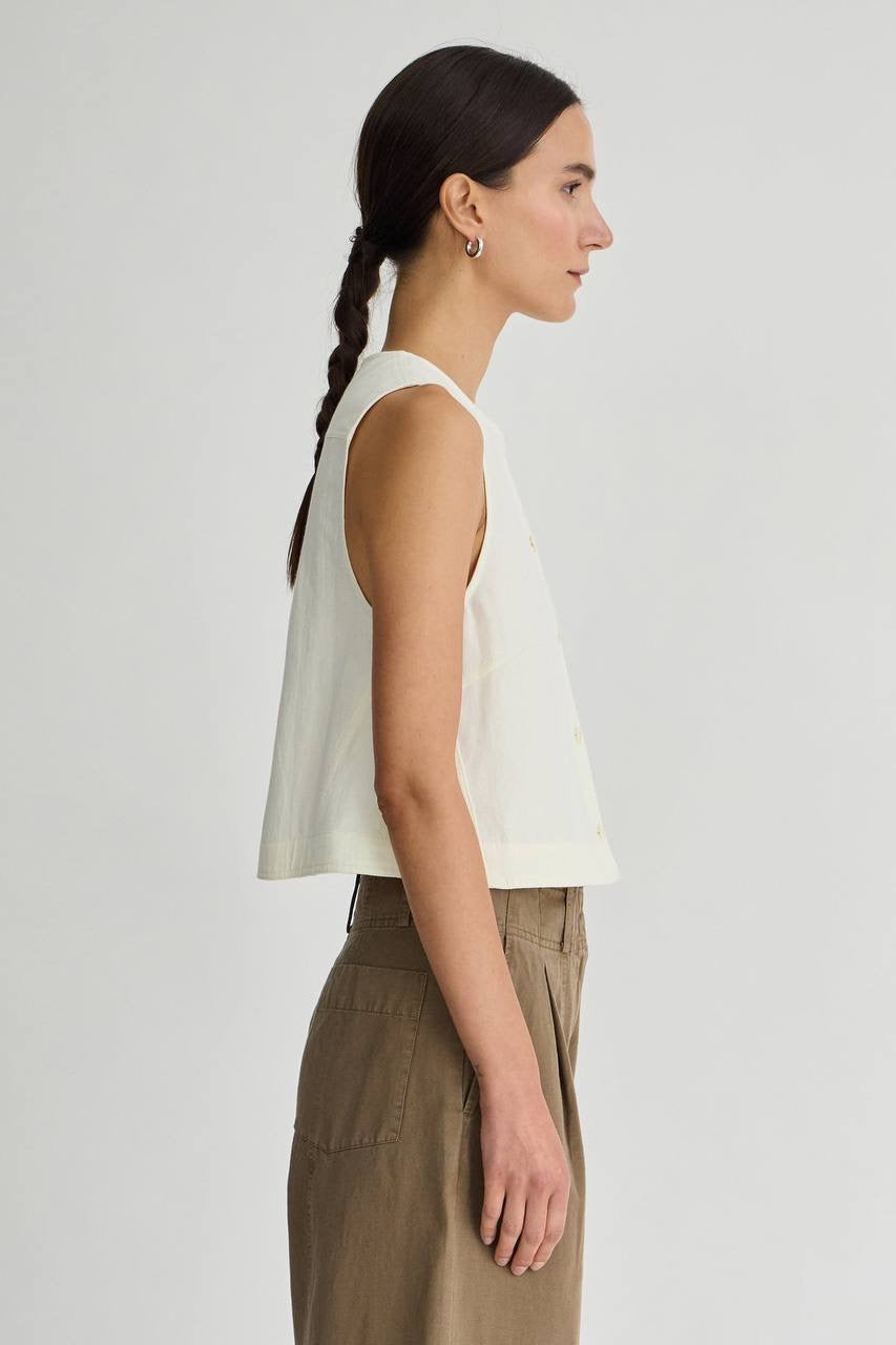 AA Godet Cotton-linen Sleeveless Tank Top