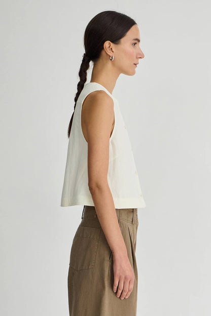 AA Godet Cotton-linen Sleeveless Tank Top