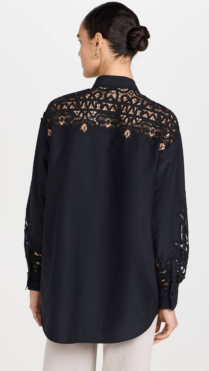UJ Harden Oversized Cotton-Silk Lace-panel Tunic Shirt