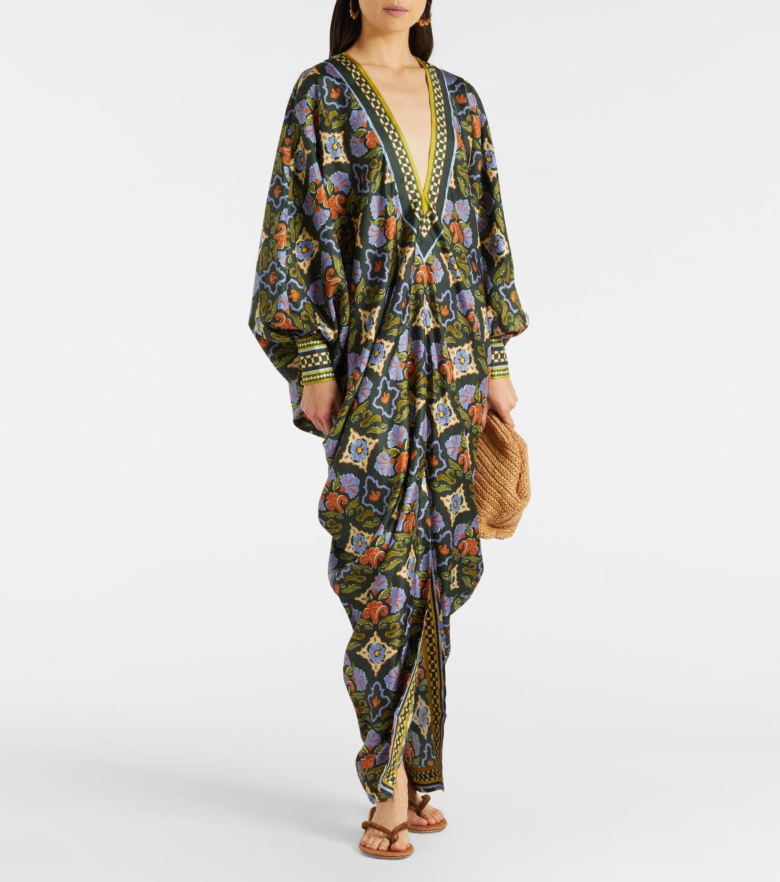 ALM Cece Floral Silk-twill Kaftan Midi Maxi Dress
