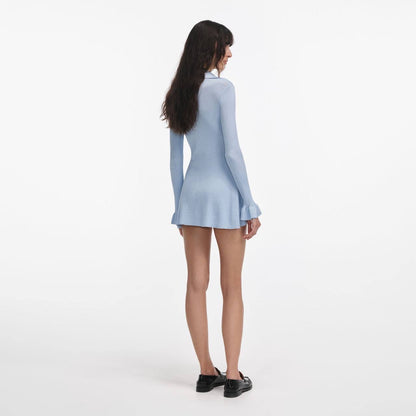 SP Blue Ribbed Viscose Knit Longline Top