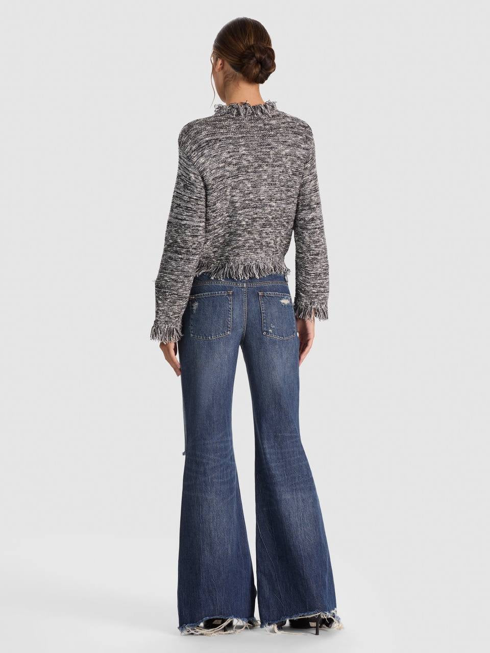 Grey Janet Fringe Wool-cotton Boucle-tweed effect Jacket