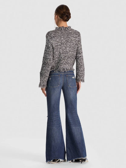 Grey Janet Fringe Wool-cotton Boucle-tweed effect Jacket