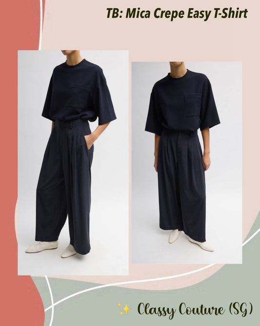 TB Mica Crepe Easy T-Shirt in Navy blue