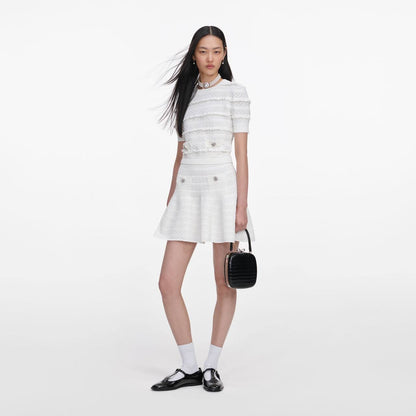 SP White Pointelle Short-Sleeve Sweater Top | Midi Skirt | Set