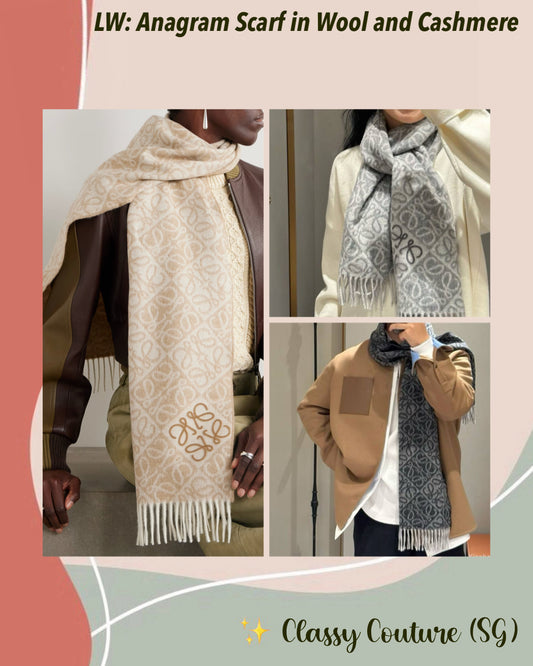 LW Anagram Scarf in Wool and Cashmere 180x38cm