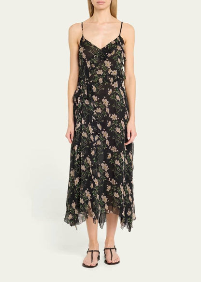 SE Elizabeth Floral Ruffle Strappy Midi Dress