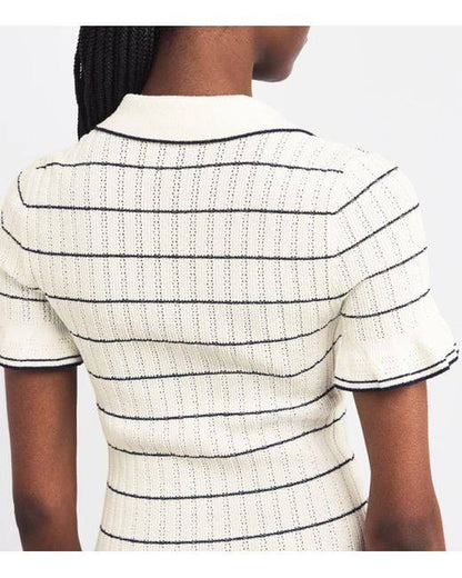 SD Striped Rib Knit Flutter Ruffle Midi Dress