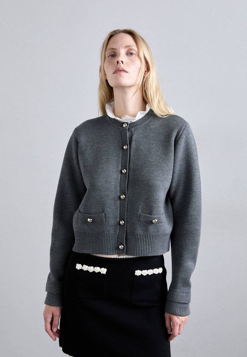 SD Grey Fine Knit Removable Collar Cardigan