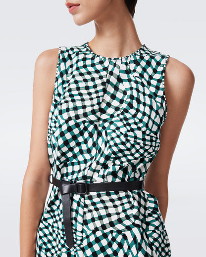 DVF Lydia Sleeveless Viscose-blend Belted Mini Dress in Floating Plaid