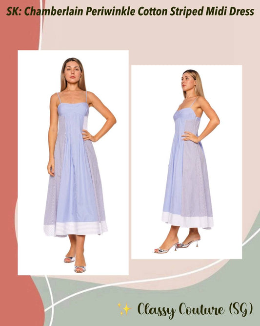 SK Chamberlain Periwinkle Blue Striped Cotton Midi Dress