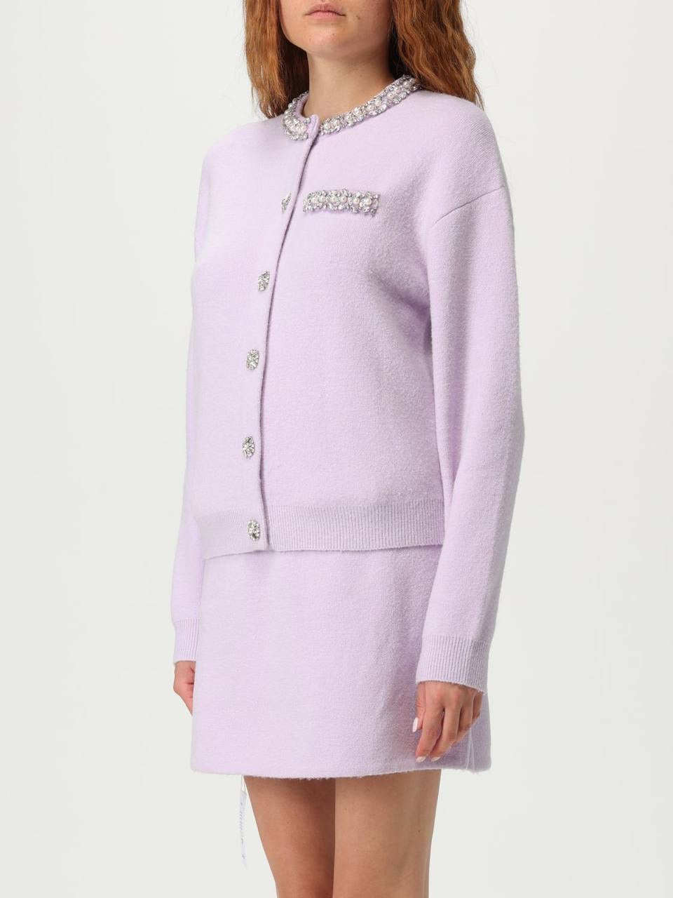 SP Lilac Purple Knitted Crystal-Trim Long Cardigan | Mini Skirt | Set