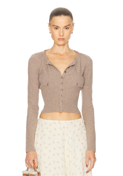 MP Drawstring Wool-Viscose Fitted Cardigan in Kitten Grey