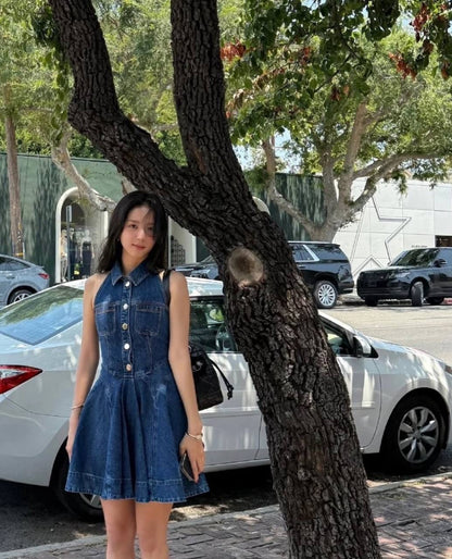 SP Denim Sleeveless Flared Mini Dress Jisoo