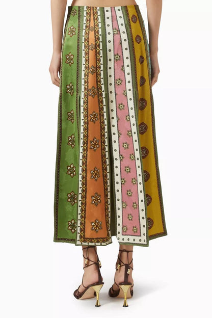 ALM Contina Printed Scarf Cami Top | Midi Maxi Slit Skirt | Jacquard Viscose Set