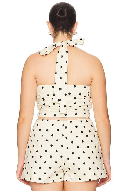 LA Polina Polkadot Halter Crop Top | High Waist Shorts | Set