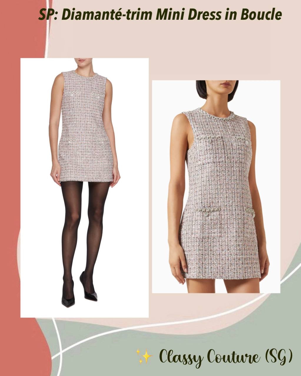 SP Diamante-Trim Pink Boucle Shift Mini Dress