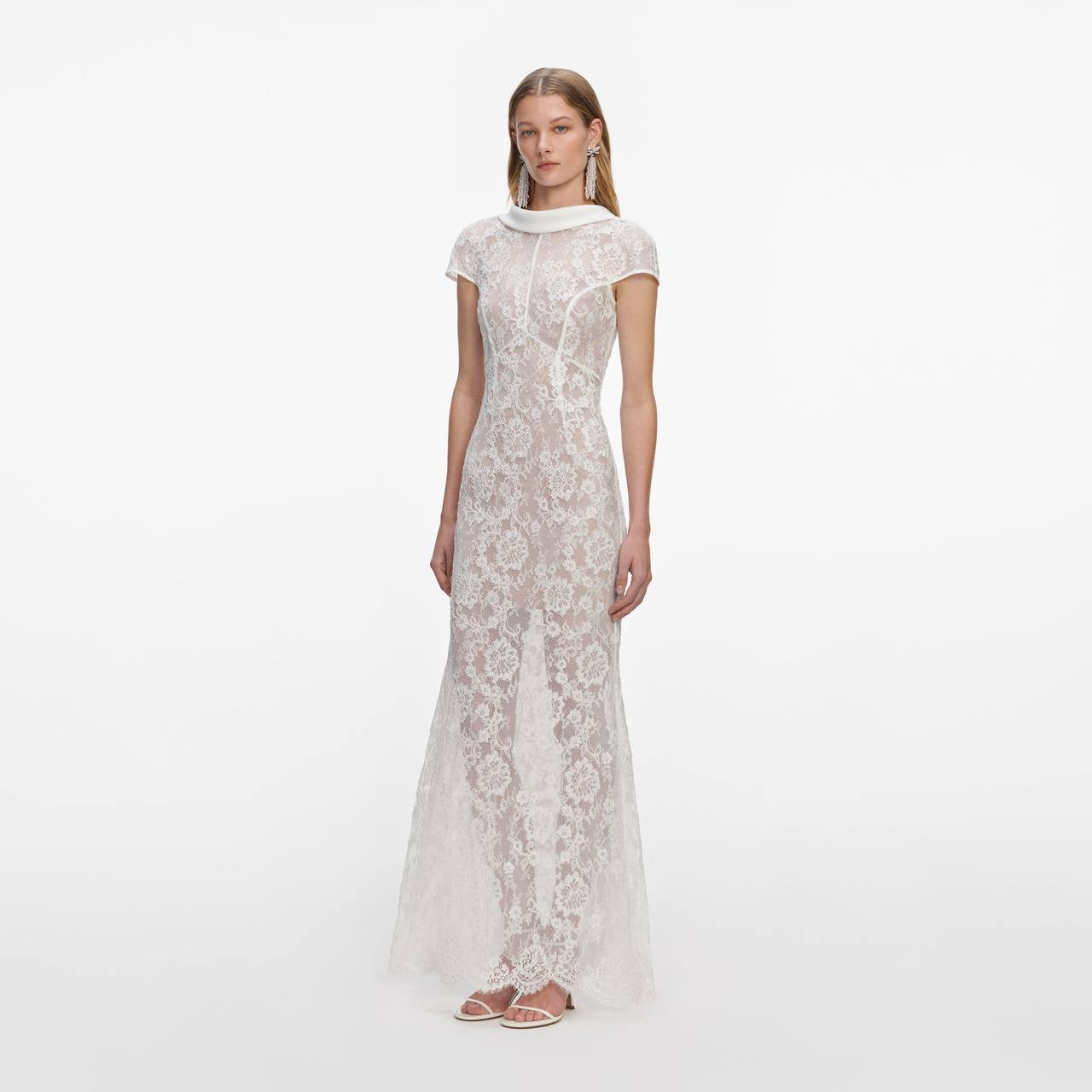 SP White Lace Scoop Back Mermaid Maxi Dress