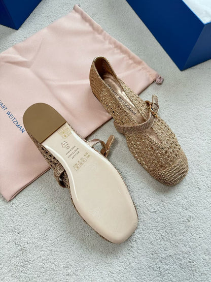 SW Leora Woven Crochet Mary Jane Ballet Flats