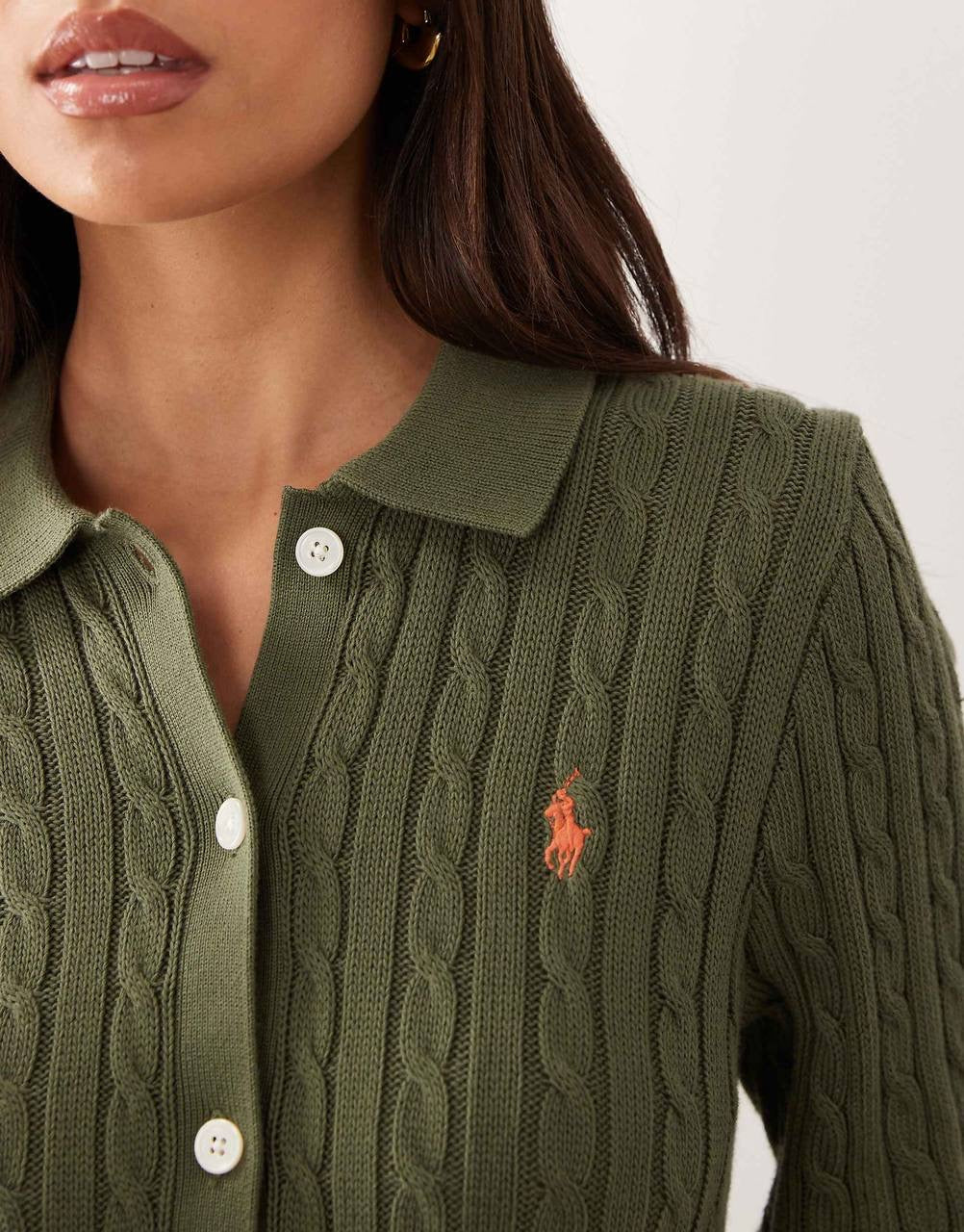 Polo Collar Mini Cable-Knit Cotton Cardigan