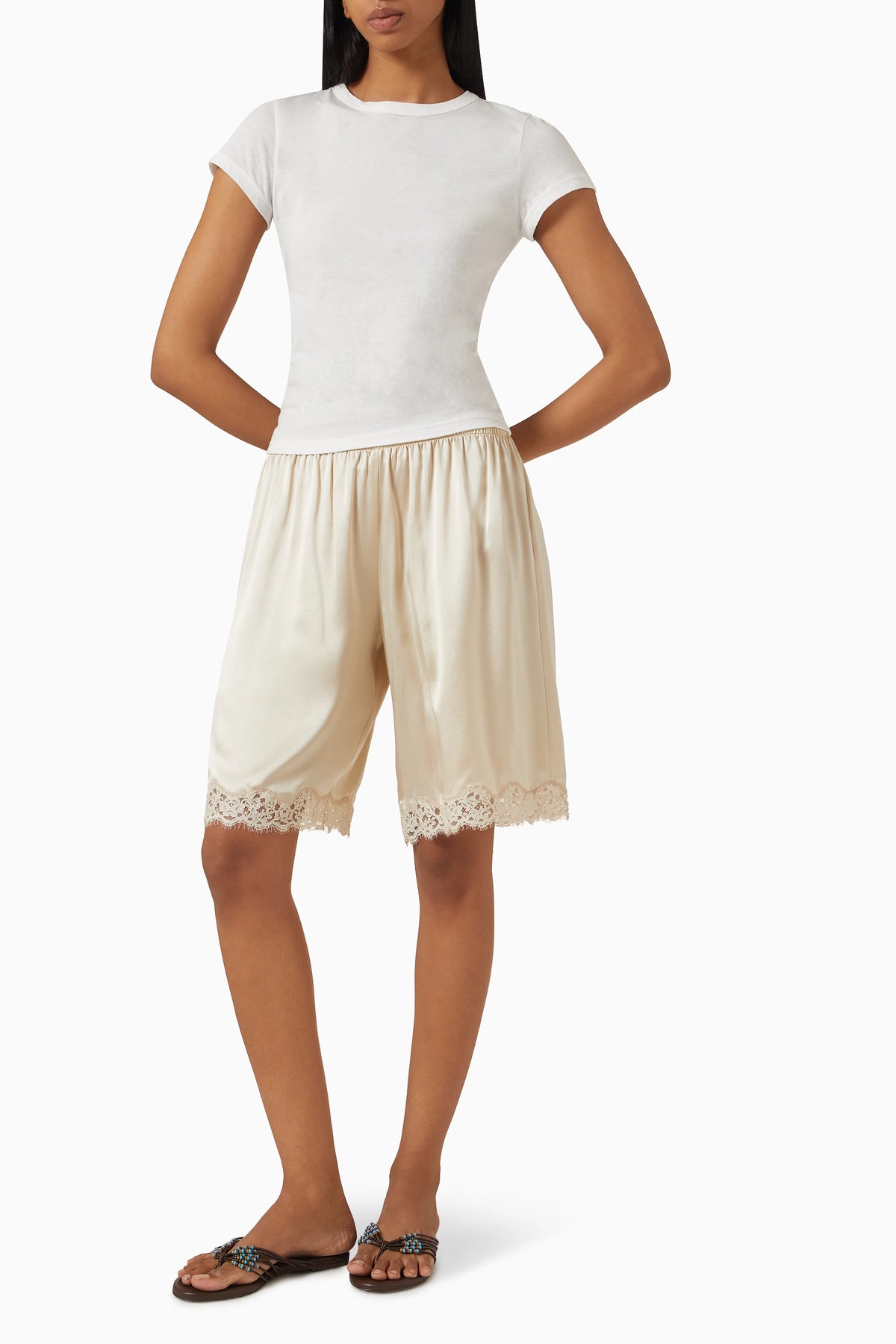 Clara Silk Lace-trim Bermuda Long Shorts