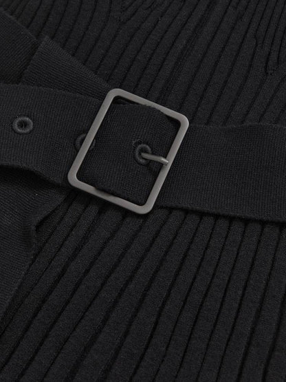 RS Vienna Rib-Knit Belted Half-Zip Flippy Dress