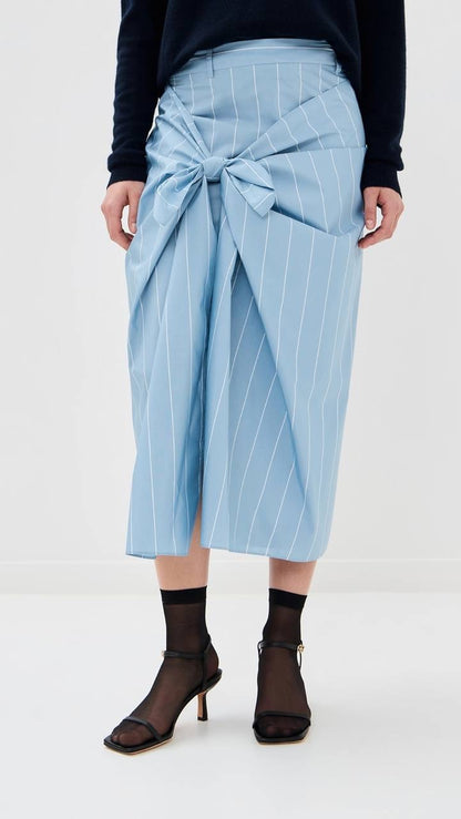 TB Striped Tech Poplin Tie Front Midi Skirt