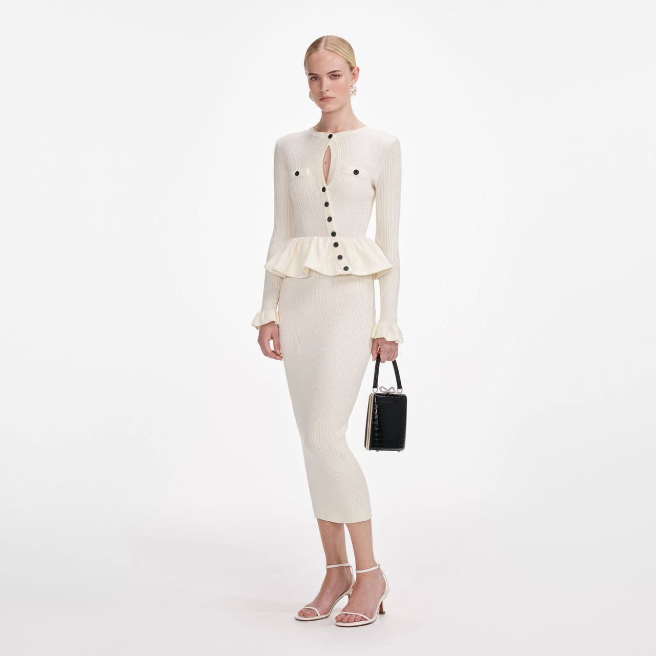 SP Cream Asymmetrical Peplum Knit Midi Dress