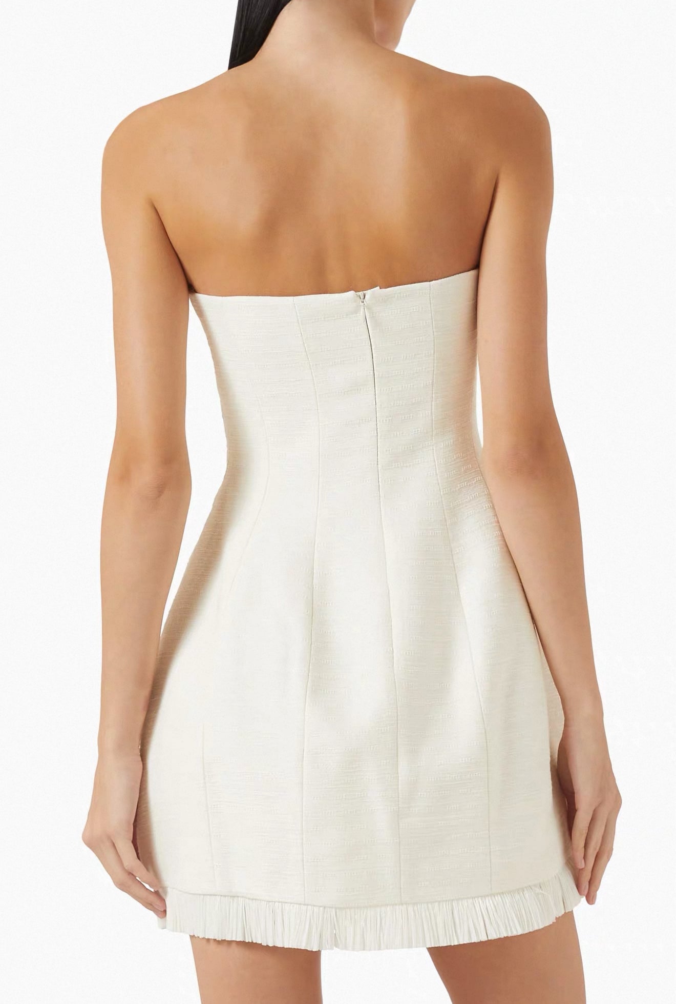 SALE! ALX Clea Strapless Fringe-trim Cotton-blend Mini Dress
