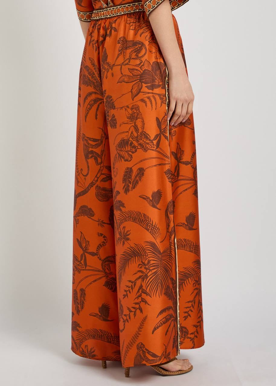 ALM Monkey Dance Printed Silk Satin Shirt | Pants | Set