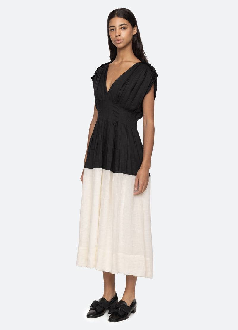 SE Nicola Ramie Contrast Midi Dress