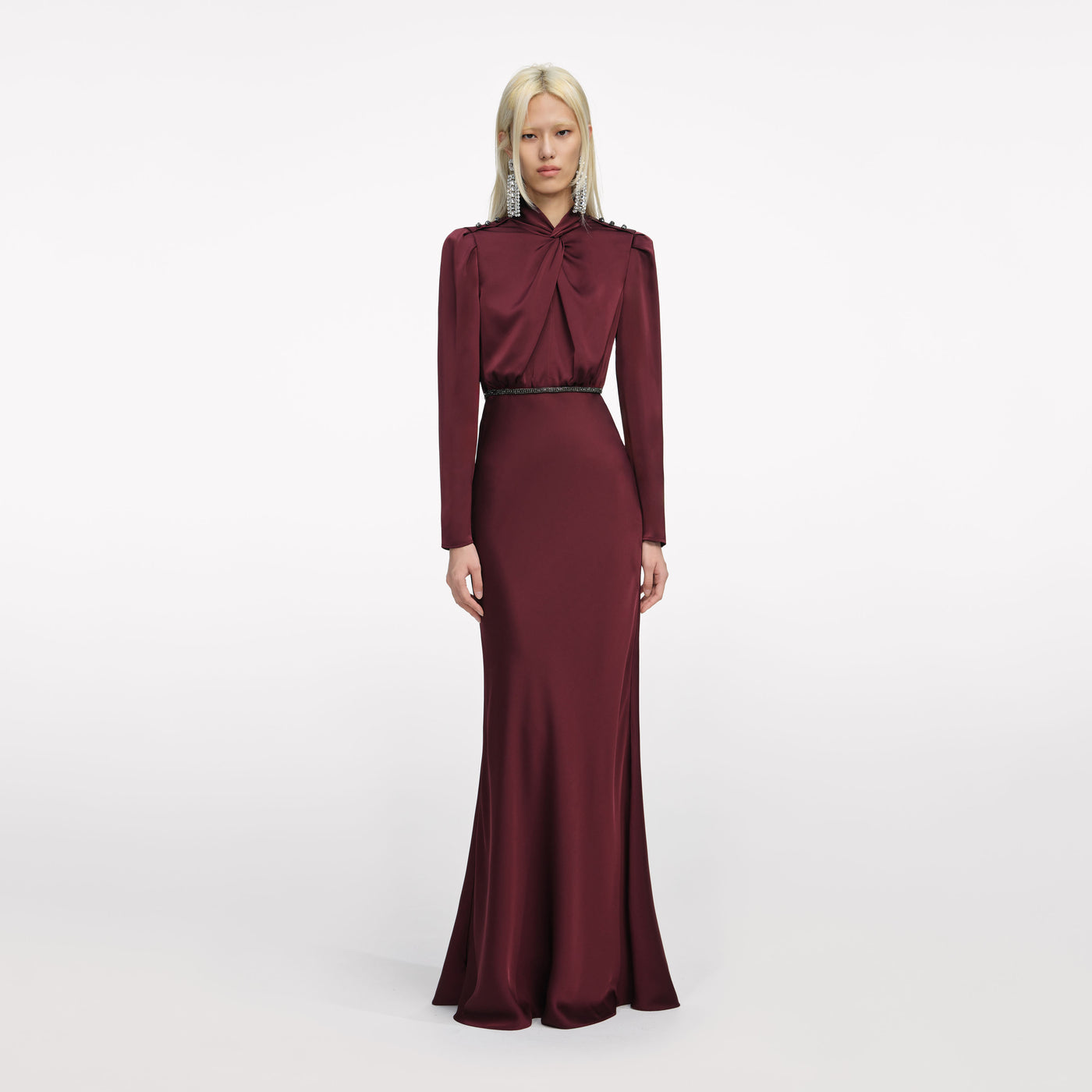 SP Champagne & Burgundy Satin Long Sleeve Maxi Dress