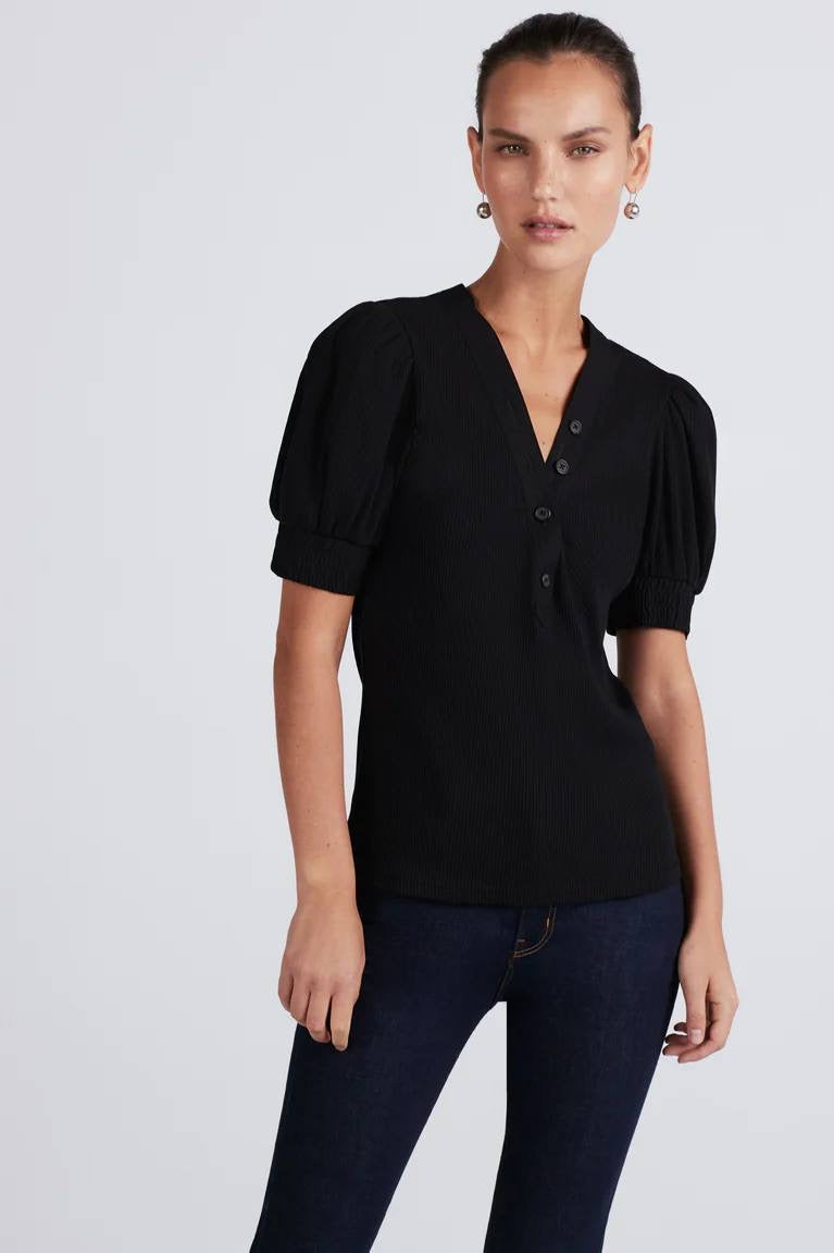 Der Lam Heather V-Neck Puff Sleeve Shirt Stretch Cotton