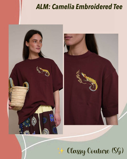 ALM Camelia Embroidered Cotton Tee Shirt