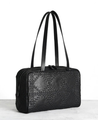 2 Colors! TR Astra Woven Bowling Goatskin Leather Shoulder Tote Bag