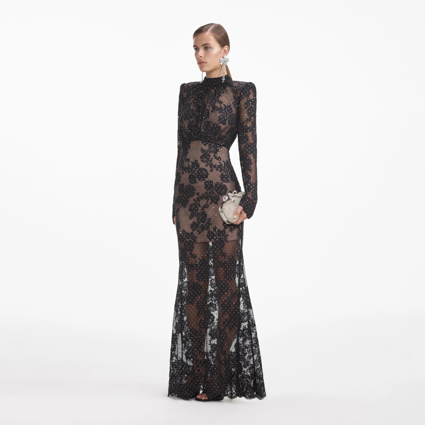 SP Black Rhinestone Lace Maxi Dress