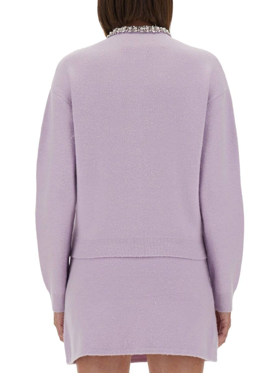 SP Lilac Purple Knitted Crystal-Trim Long Cardigan | Mini Skirt | Set