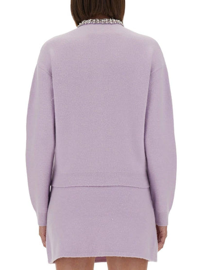 SP Lilac Purple Knitted Crystal-Trim Long Cardigan | Mini Skirt | Set