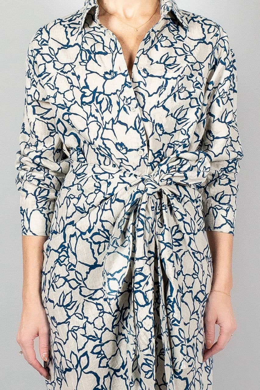 AA Alessandra Sarong Linen Midi Dress Shirtdress